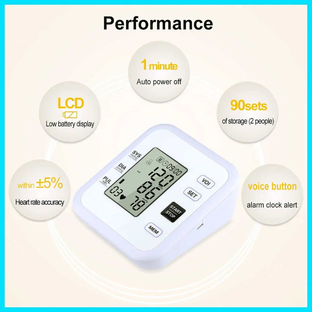 Arm Blood Pressure Monitor with Pulse and Heart Rate Measurement