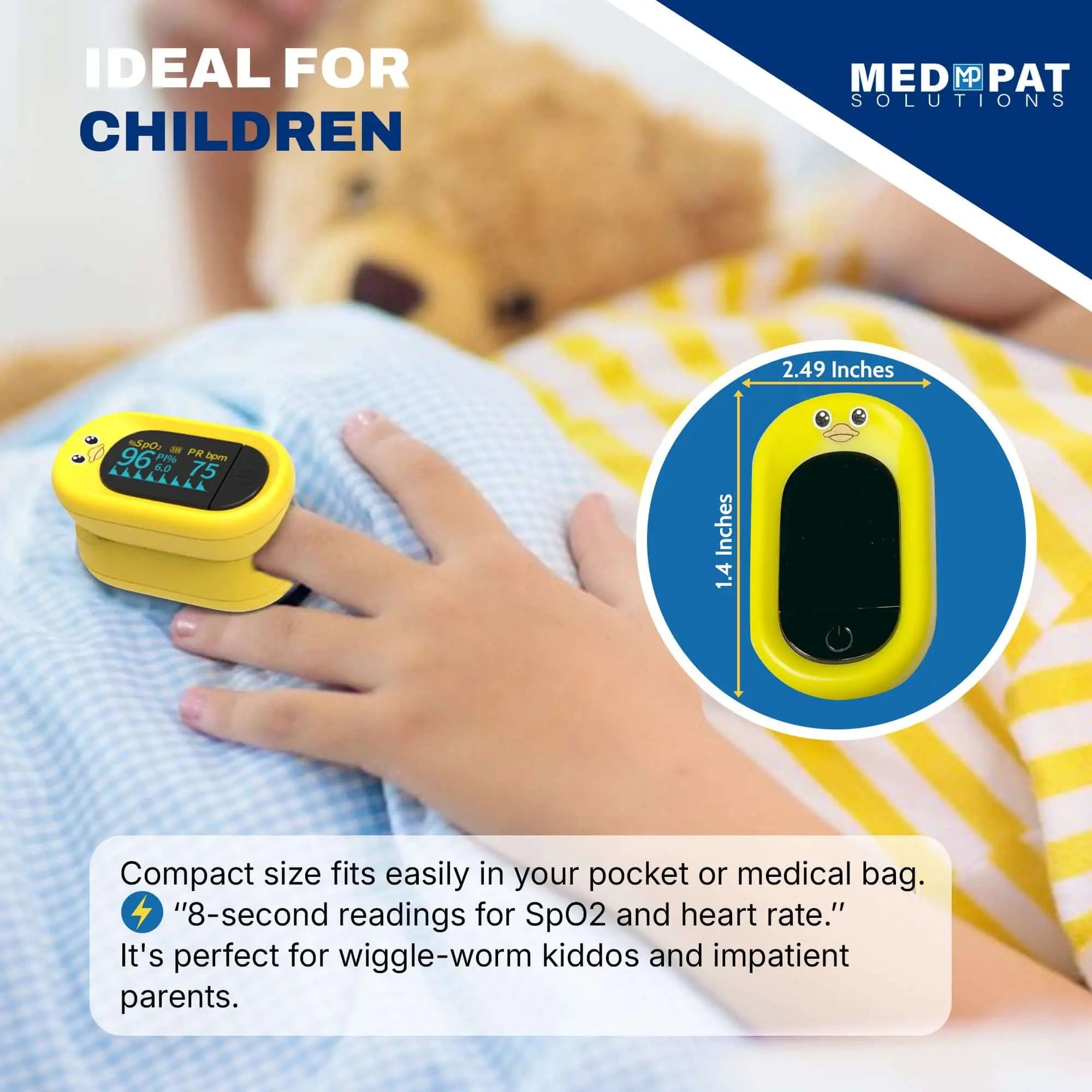 Med-Pat “Ducky” Kids Pulse Oximeter for Fast SpO₂ and Heart Rate